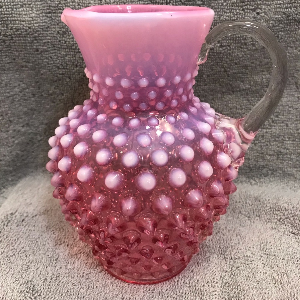 Fenton Cranberry hobnail maple pitcher.